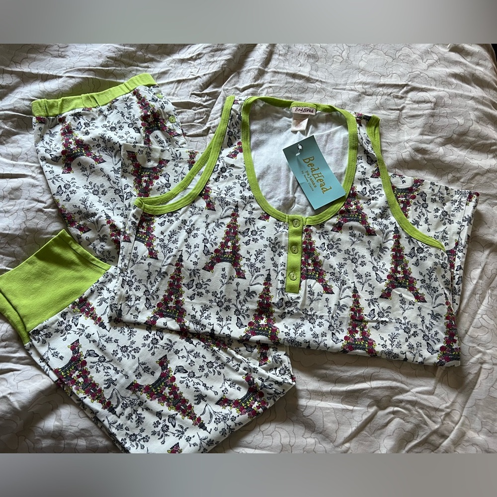 BedHead PJs Blooming Eiffel Tower Sleeveless Stretch Henley Pajama Set